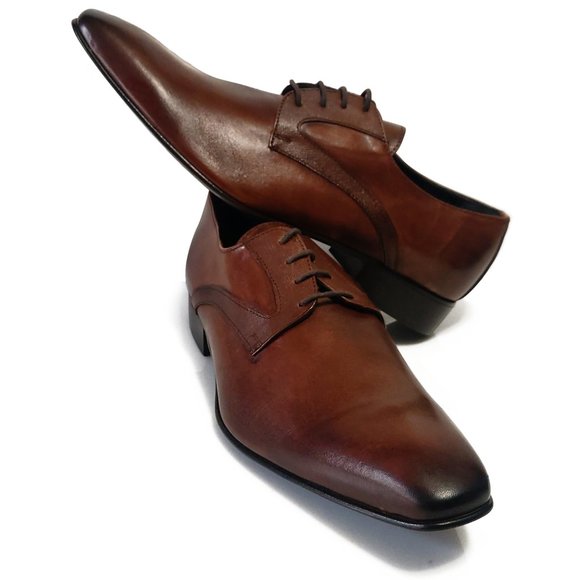 Perlamoda Men Derby Shoes Brown Vernice Leather Size 9 US 42 EUR